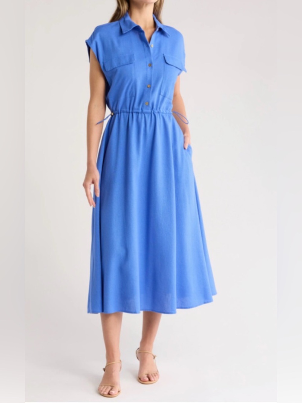 Blue Shirtwaist Midi Dress - Classic Collared Dress NWT